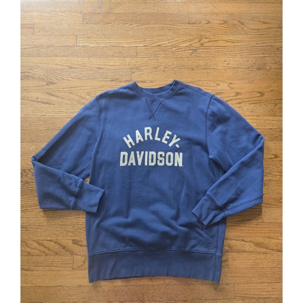 Harley Davidson Mens Navy Blue Graphic Print Crewneck Sweatshirt Size Medium